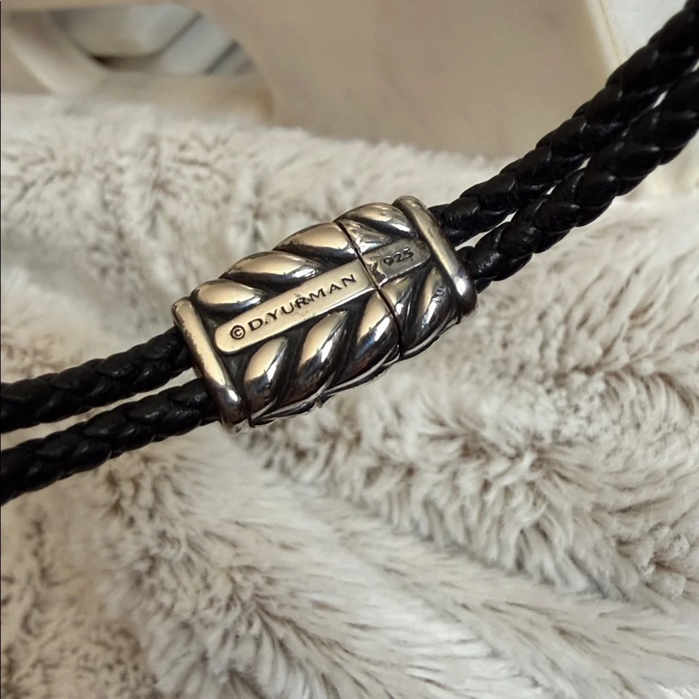 David Yurman Black Leather Bracelet with Silver Cross Accent